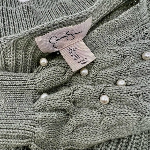Jessica Simpson sage green button down sweater with pearls appliqué - Picture 8 of 12